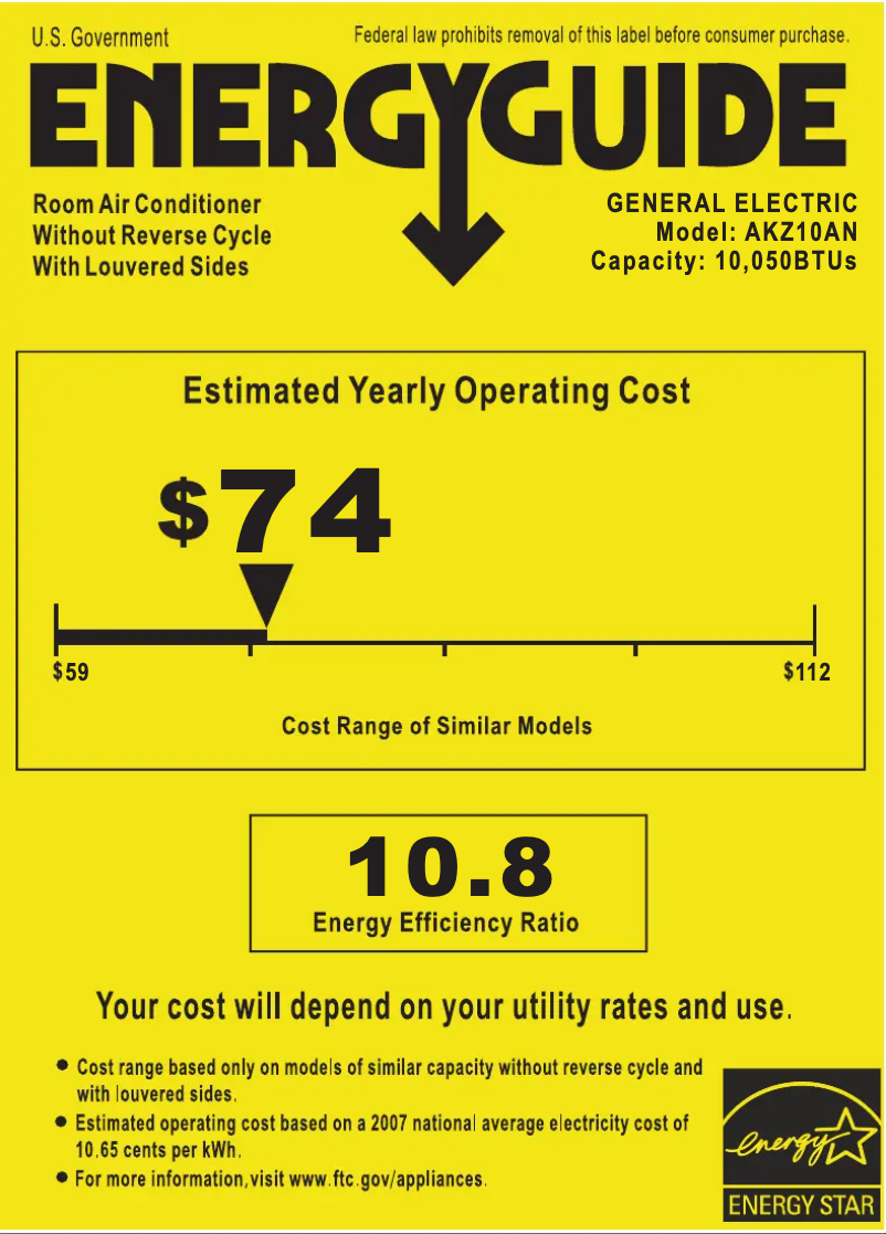 Page n°1 - Label énergétique GE AKZ10AN