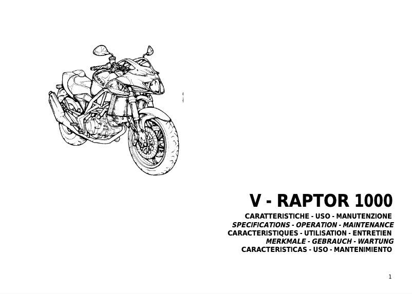 Page 1 de la notice Manuel utilisateur Cagiva V-Raptor 1000 (2005)