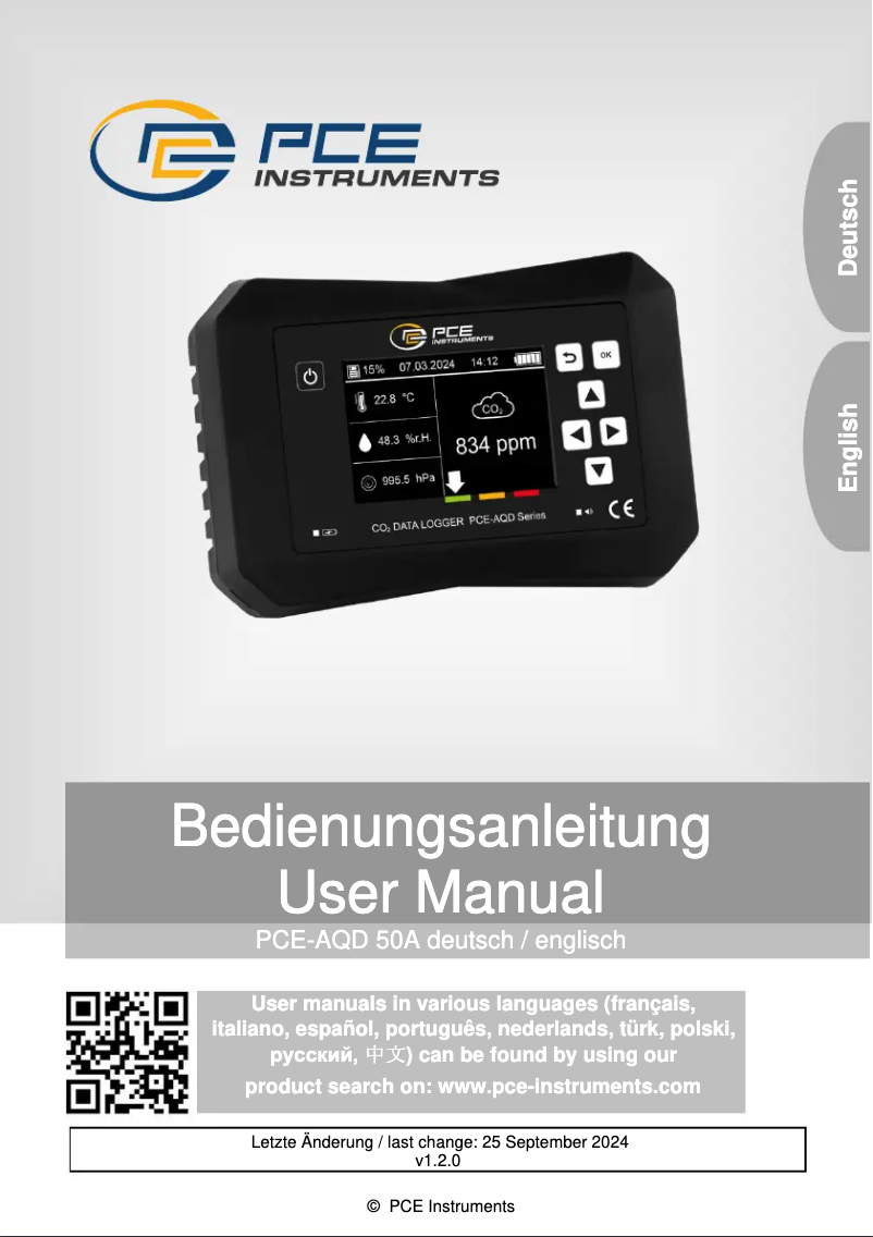 Image de la première page du manuel de l'appareil PCE-AQD 50A