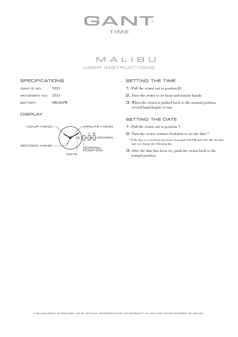 Page 1 de la notice Manuel utilisateur Gant Malibu 1021