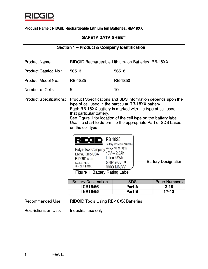 Page 1 de la notice Fiche technique Ridgid RBC-30