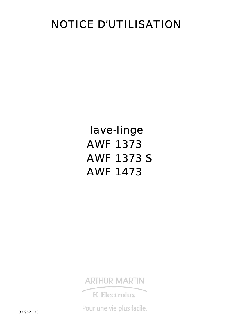 Page 1 de la notice Manuel utilisateur Arthur Martin-Electrolux AWF 1373