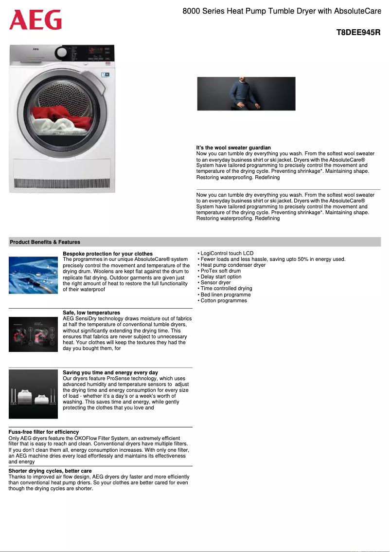 Page n°1 - Fiche technique AEG T8DEE945R