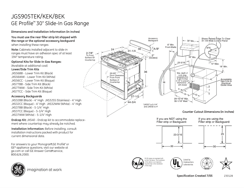Page n°1 - Fiche technique GE JGS905BEKBB