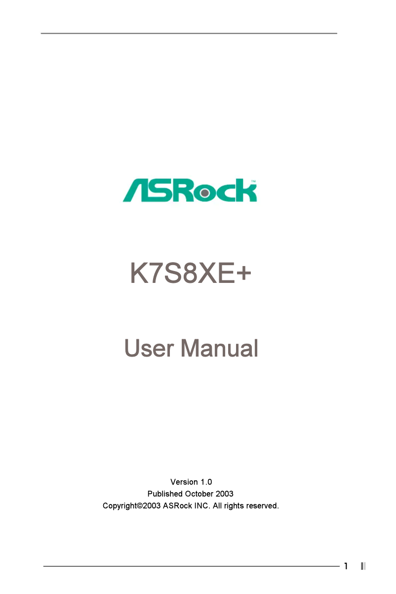Page n°1 - Manuel utilisateur Asrock K7S8XE+