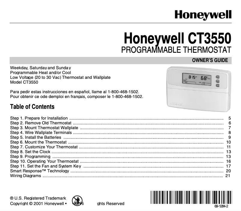 Page n°1 - Manuel utilisateur Honeywell CT3550