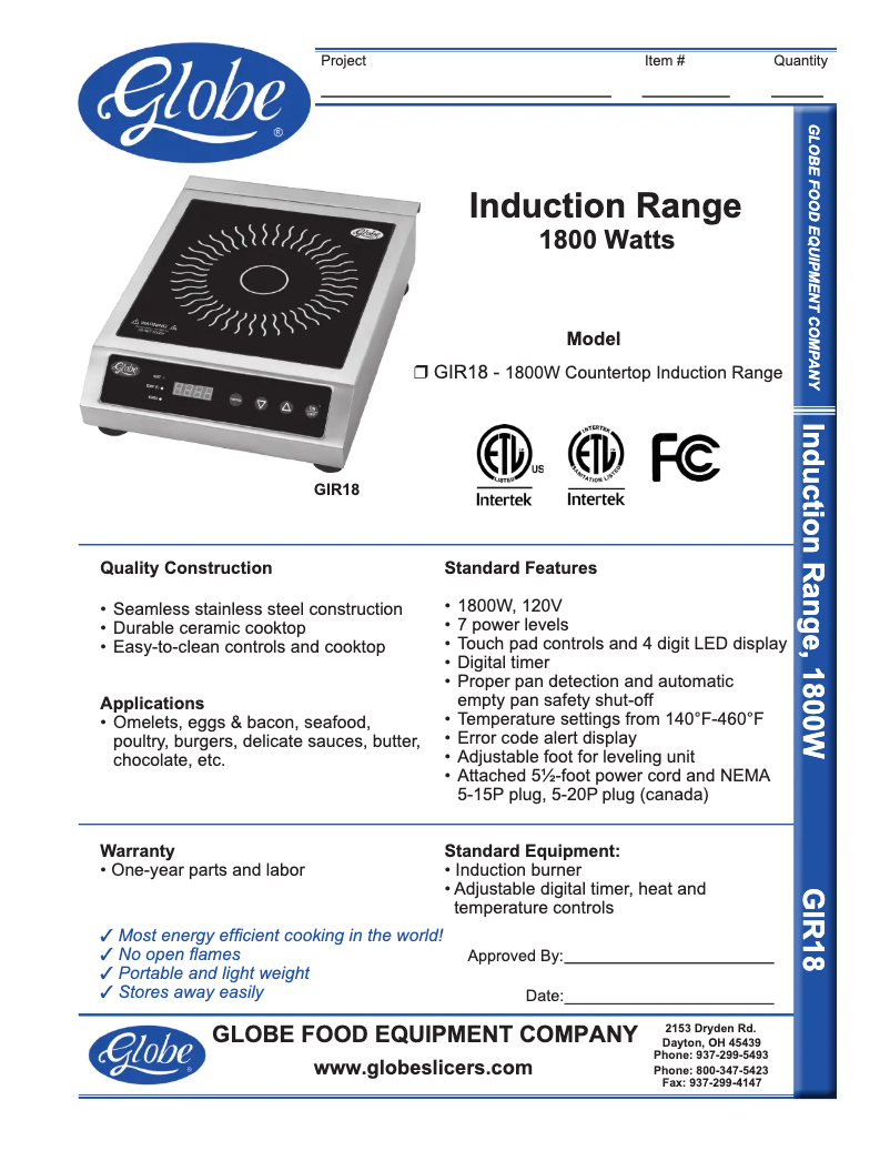 Page n°1 - Manuel d'utilisation et d'entretien Globe GIR18