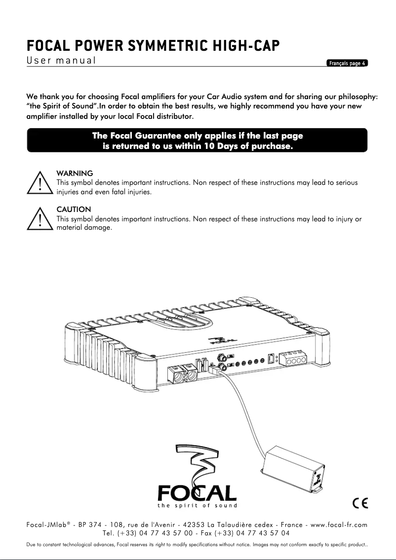 Page 1 de la notice Manuel utilisateur Focal HIGH-CAP