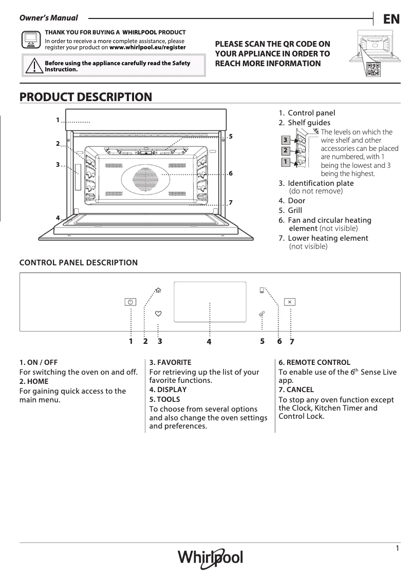 Page n°1 - Manuel utilisateur Whirlpool W11I ME150