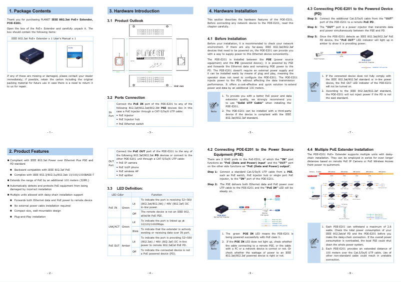 Page 1 de la notice Manuel utilisateur Planet POE-E201