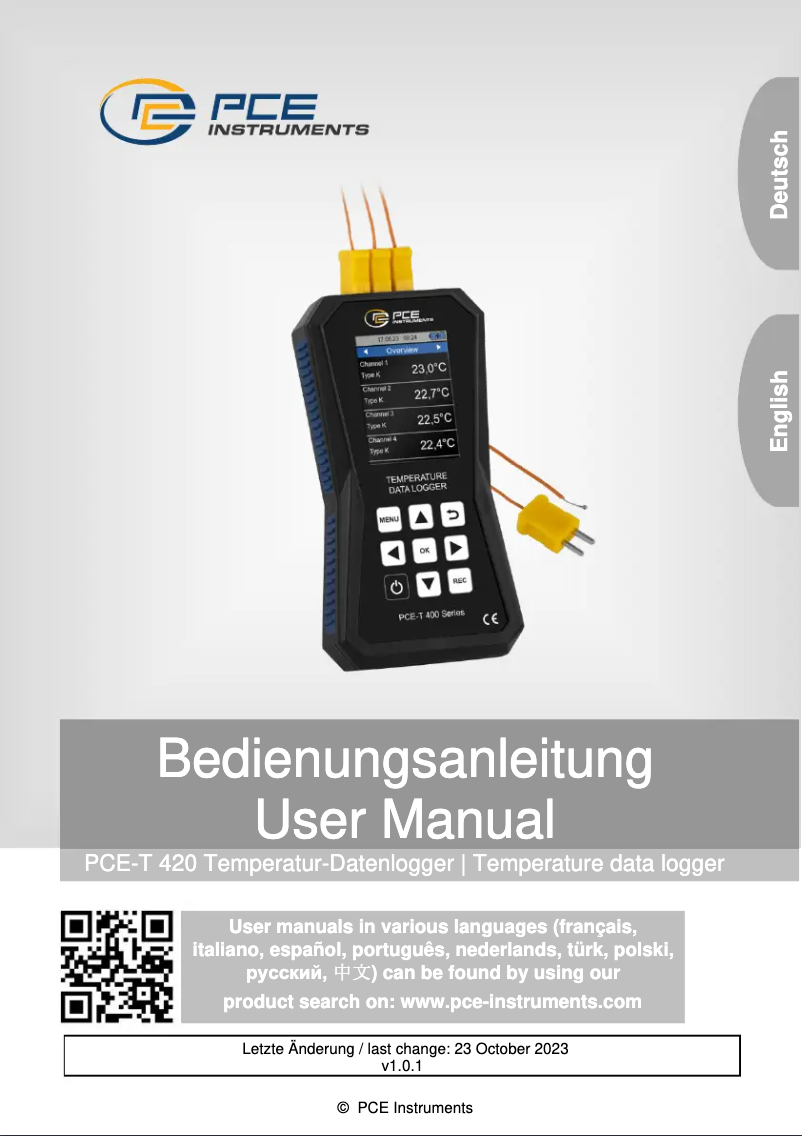 Image de la première page du manuel de l'appareil PCE-T 420