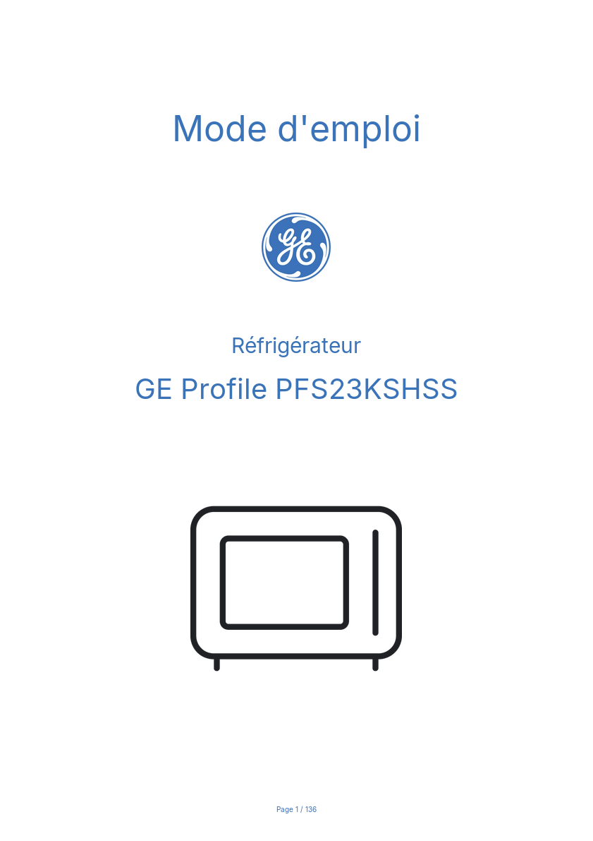 Image de la première page du manuel de l'appareil Profile PFS23KSHSS