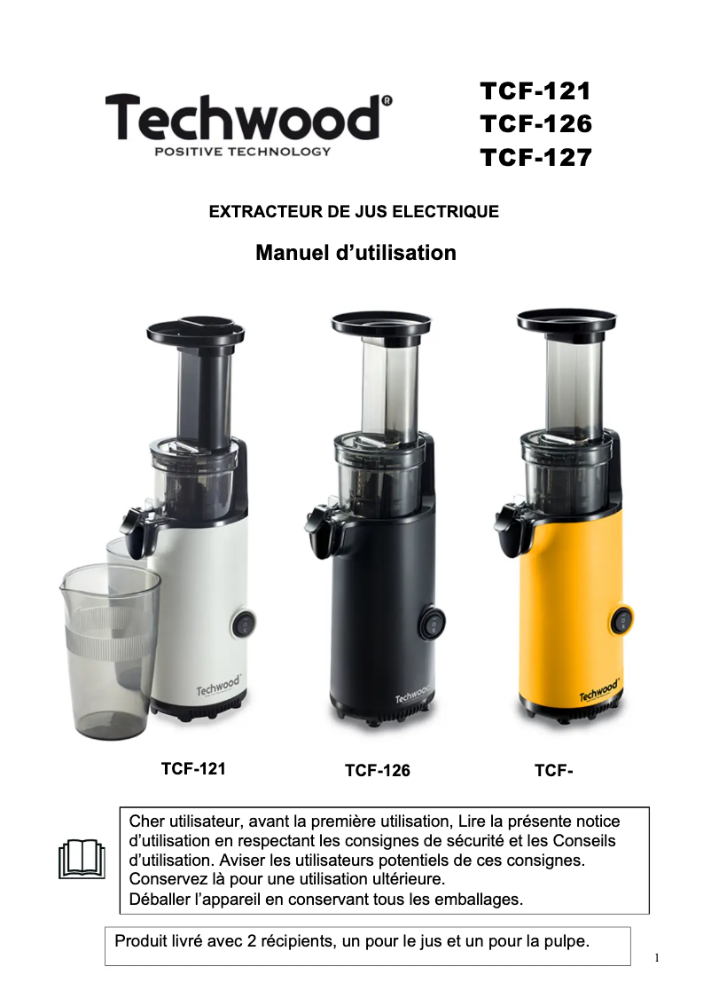 Page 1 de la notice Manuel utilisateur Techwood TCF-127