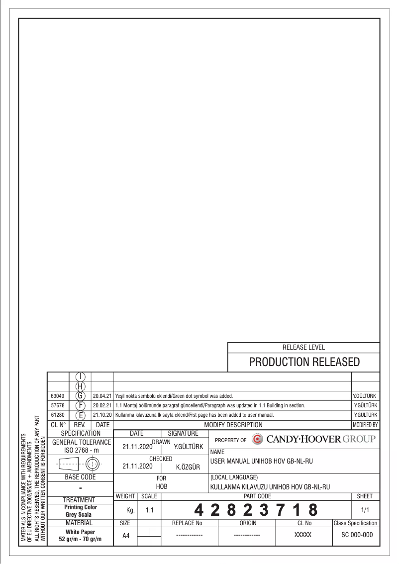 Page n°1 - Manuel utilisateur Candy CKD621LX