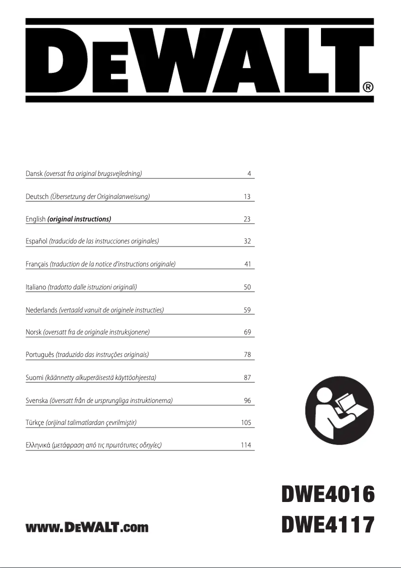 Page 1 de la notice Manuel utilisateur DeWalt DWE4117
