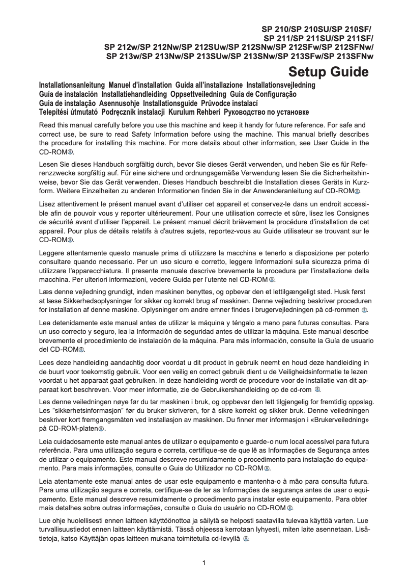 Page n°1 - Manuel utilisateur Ricoh SP 213SUw