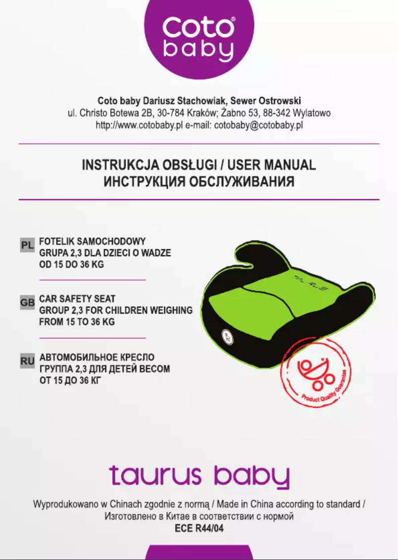 Page n°1 - Manuel utilisateur Coto Baby Taurus