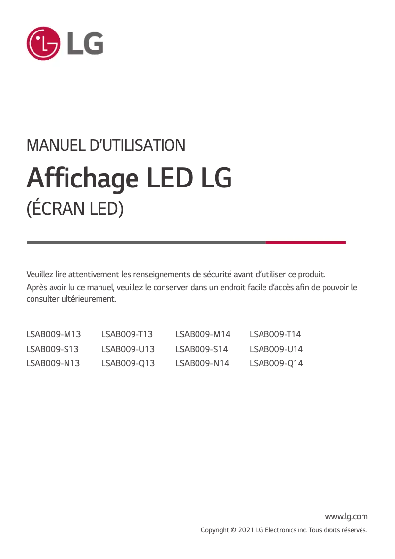 Page 1 de la notice Manuel utilisateur LG LSAB009-T14
