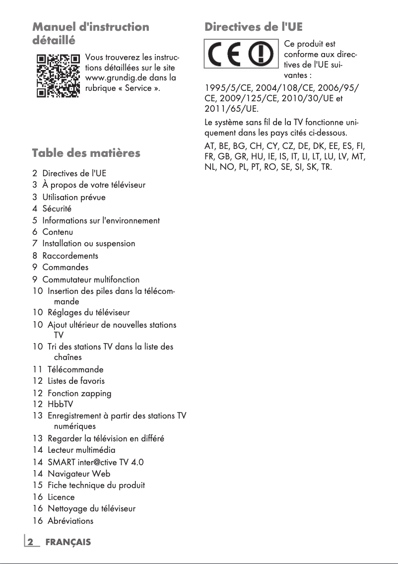 Page 1 de la notice Mode d'emploi Grundig 65 FLX 9590 BP