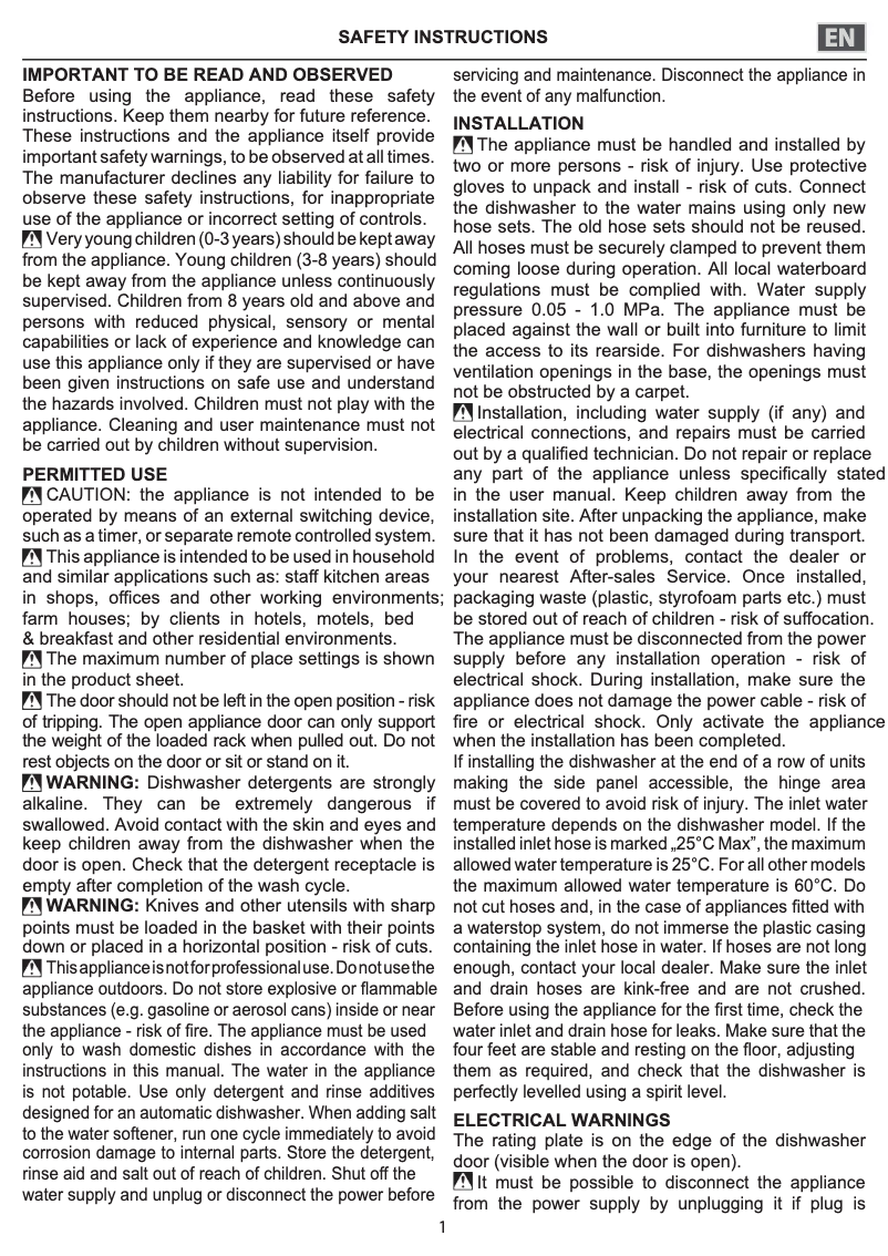 Page 1 de la notice Instructions de sécurité Bauknecht BRBE 2B19 X