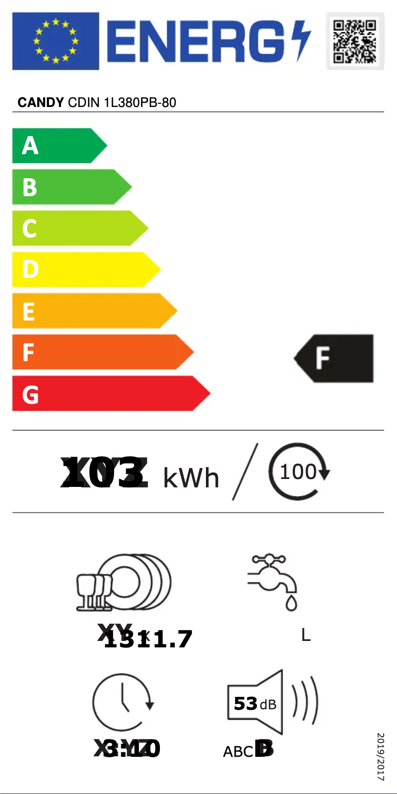 Page n°1 - Label énergétique Candy CDIN 1L380PB-80