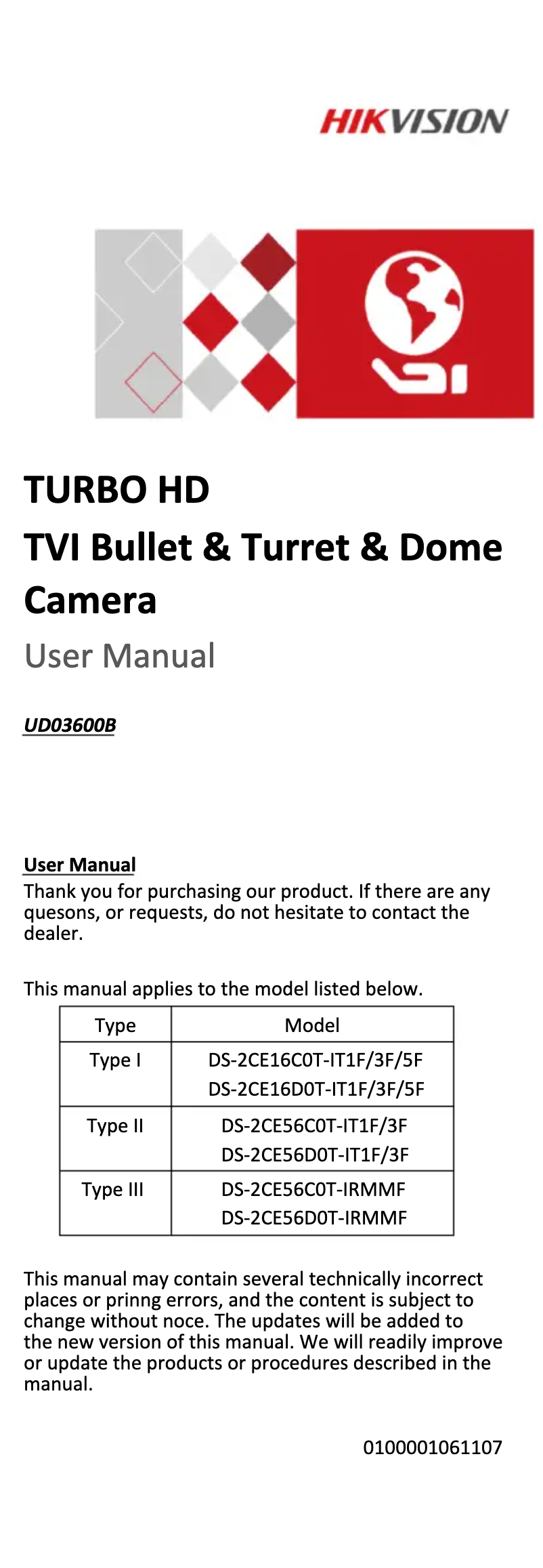 Page 1 de la notice Mode d'emploi Hikvision DS-2CE16C0T-IT3F