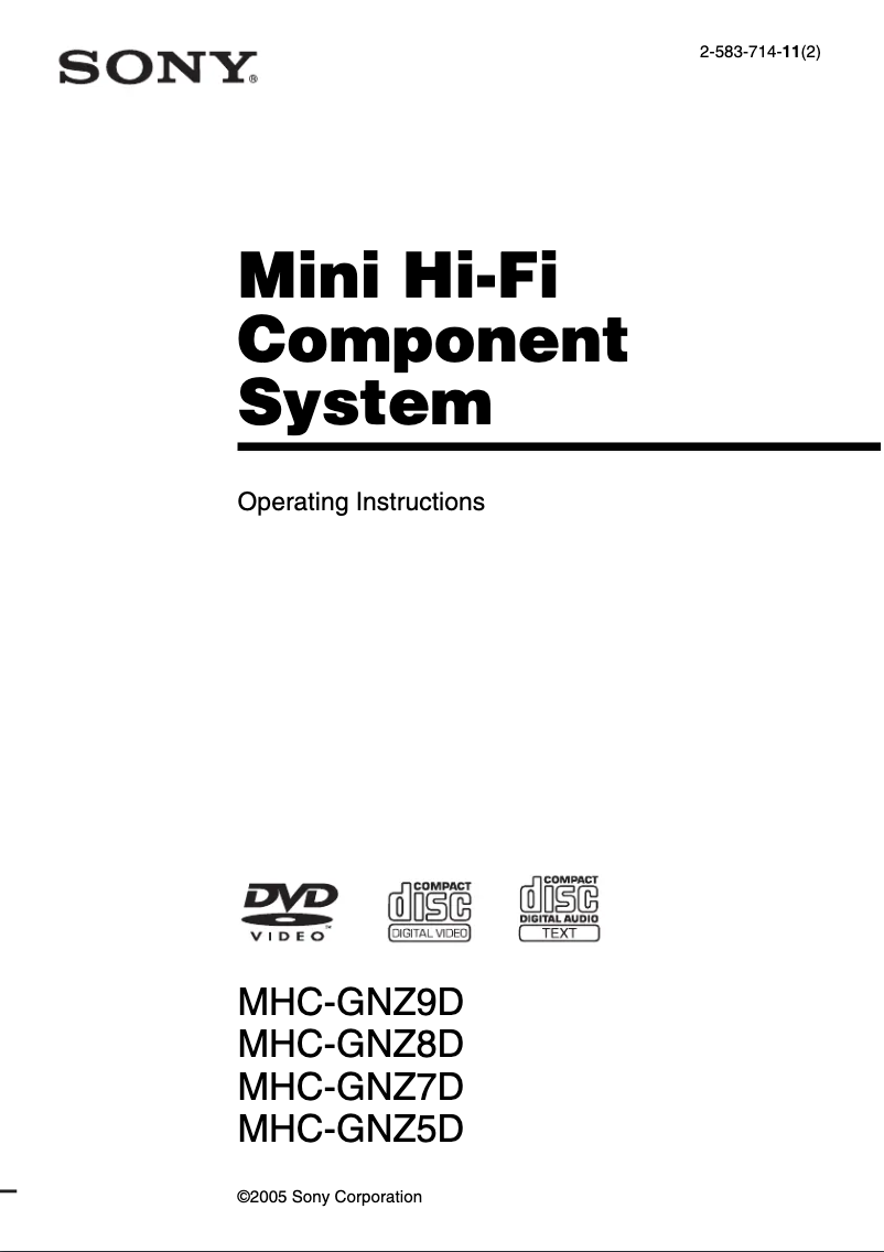 Page n°1 - Manuel utilisateur Sony MHC-GNZ5D