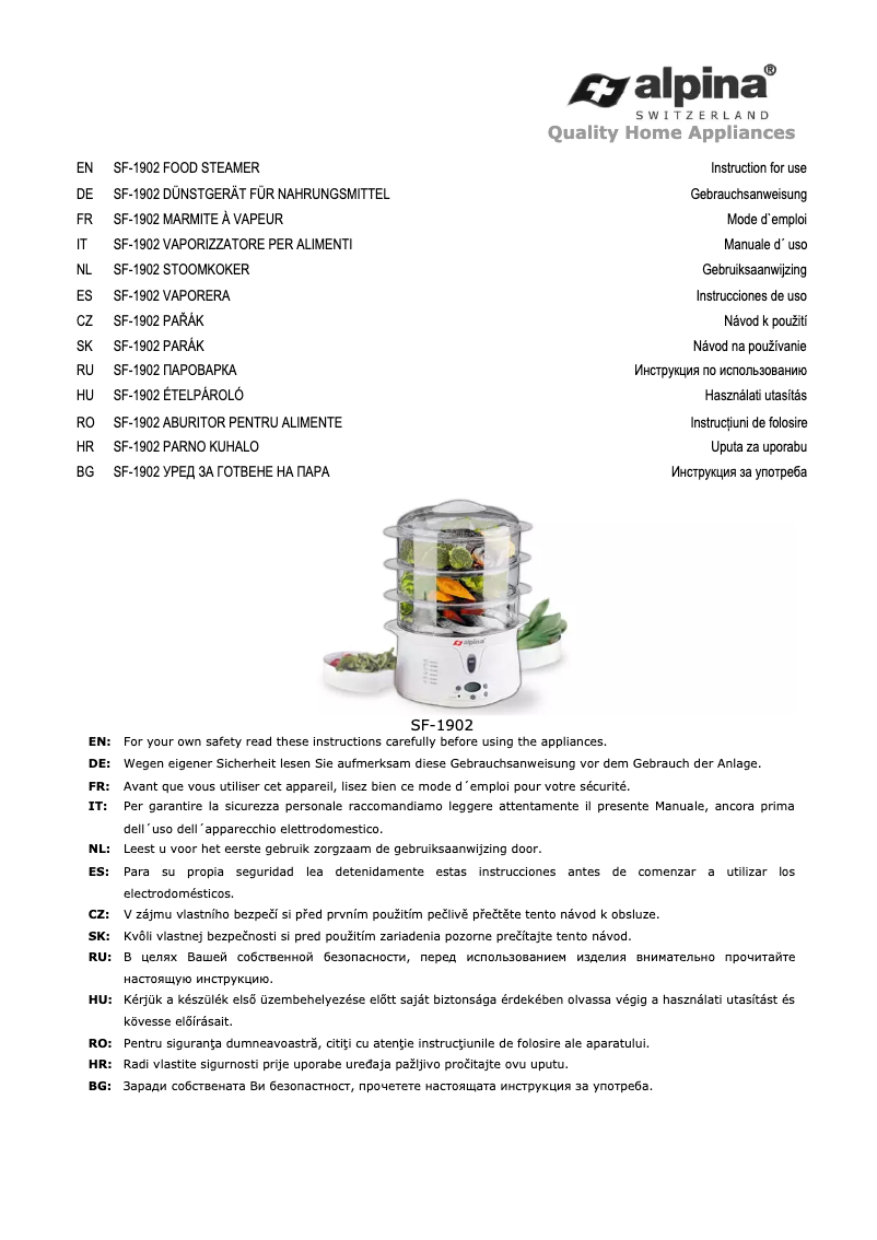 Image de la première page du manuel de l'appareil SF-1902