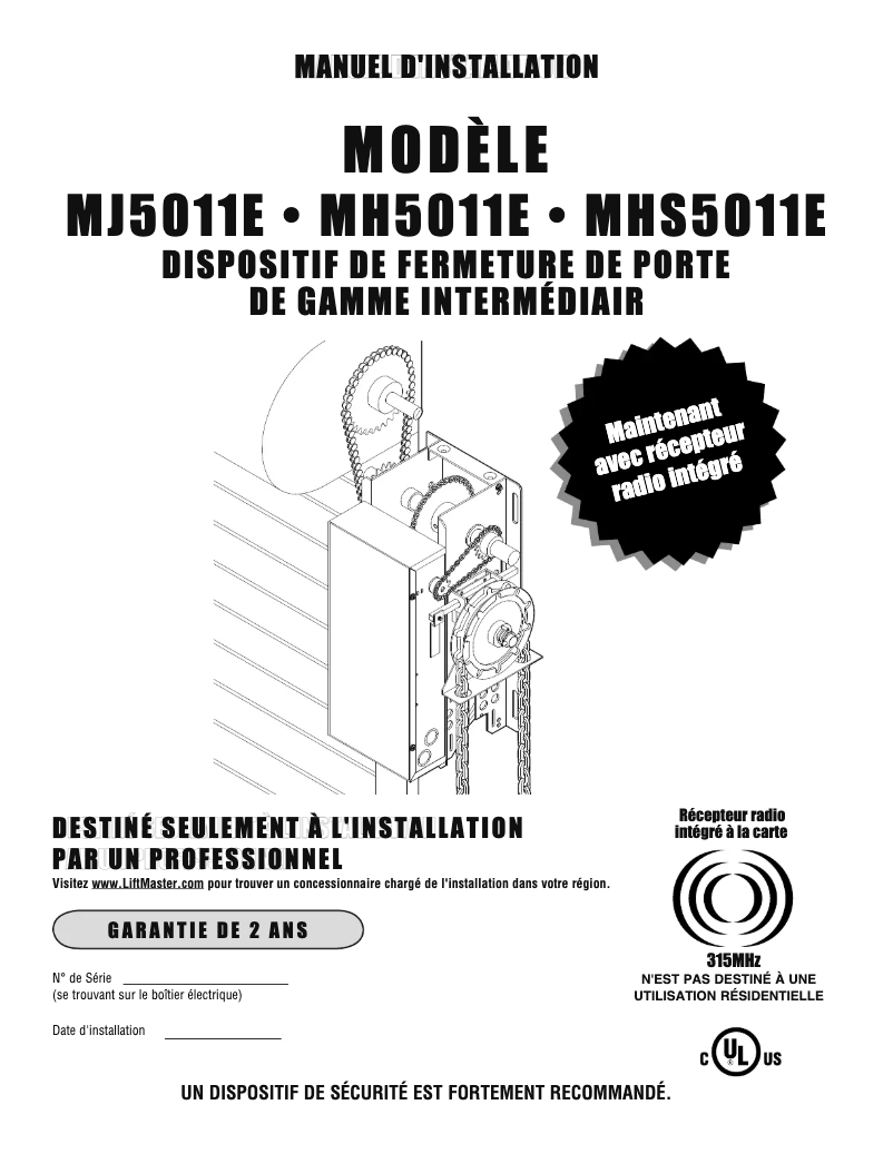 Page n°1 - Guide d'installation LiftMaster MHS5011U