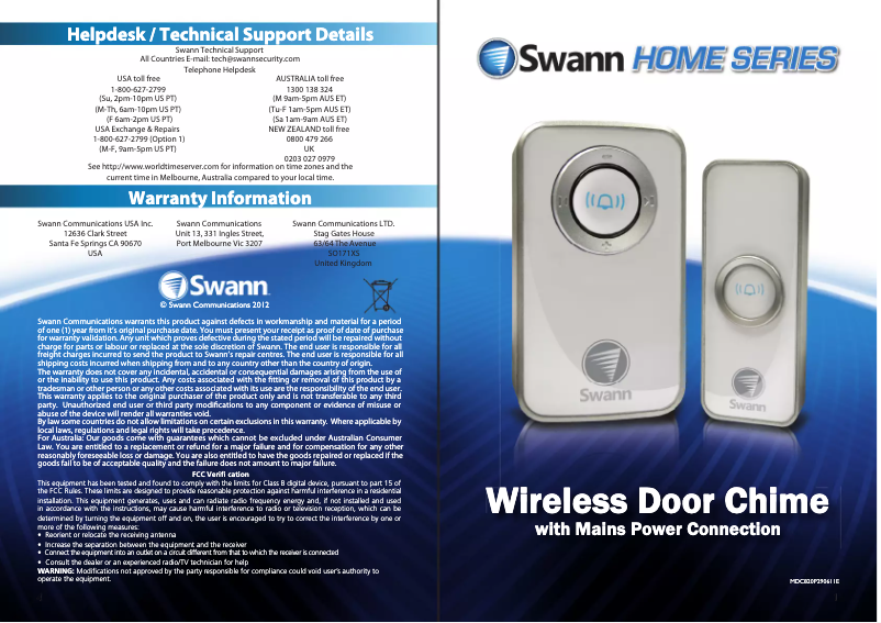 Page 1 de la notice Manuel utilisateur Swann SWHOM-DC820P