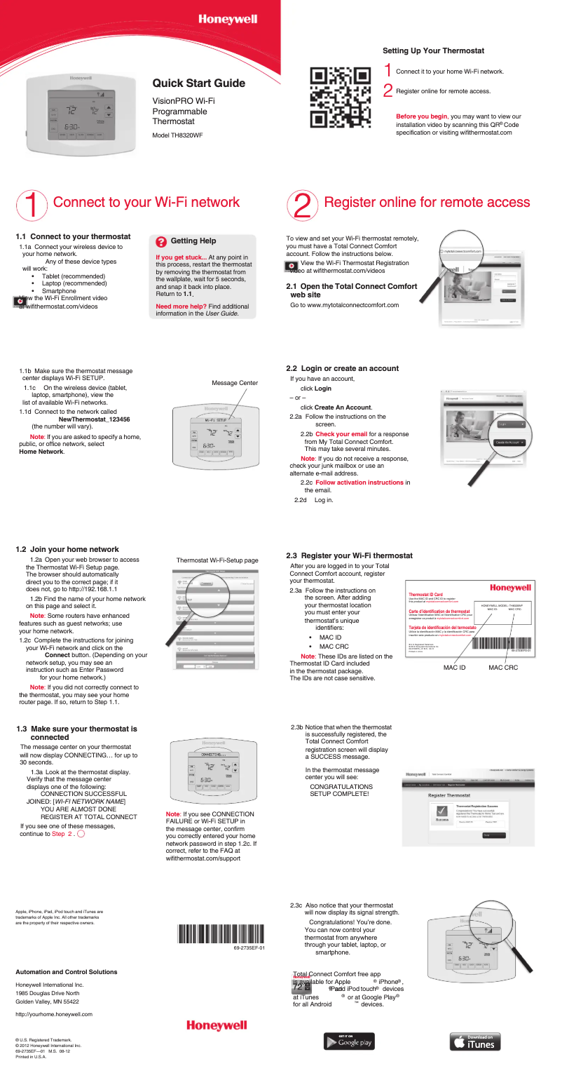 Image de la première page du manuel de l'appareil VisionPRO Wi-Fi TH8320
