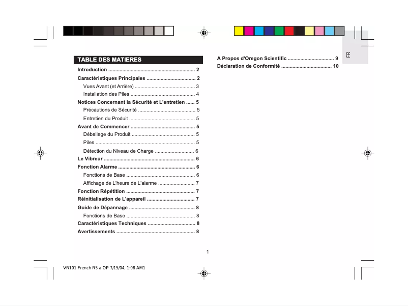 Image de la première page du manuel de l'appareil VR101