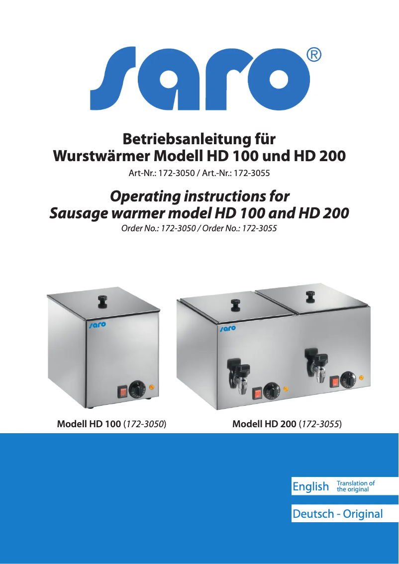 Page n°1 - Manuel utilisateur Saro HD 100