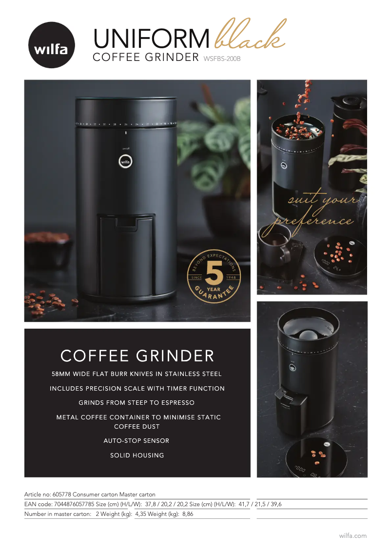 Page n°1 - Fiche technique Wilfa UNIFORM WSFBS-200B