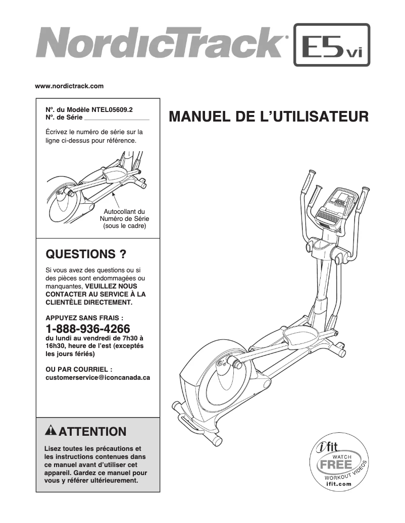 Page n°1 - Manuel utilisateur NordicTrack E5vi
