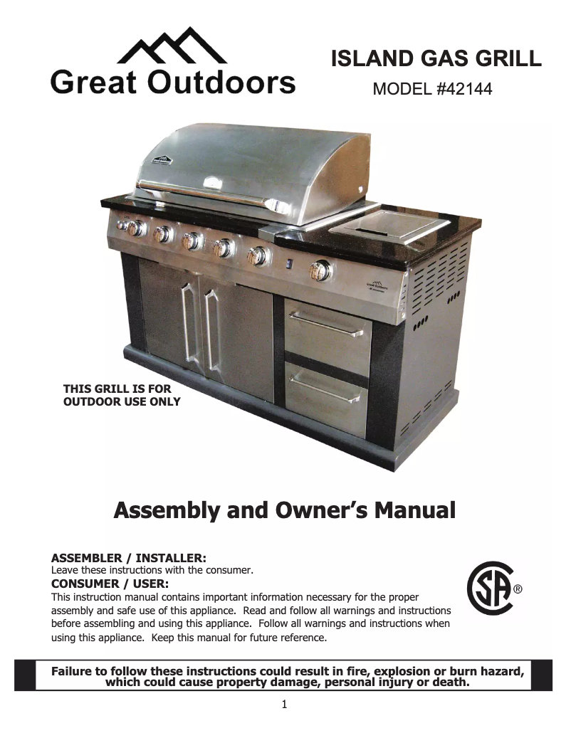 Page 1 de la notice Manuel d'utilisation et d'entretien Landmann USA 42144