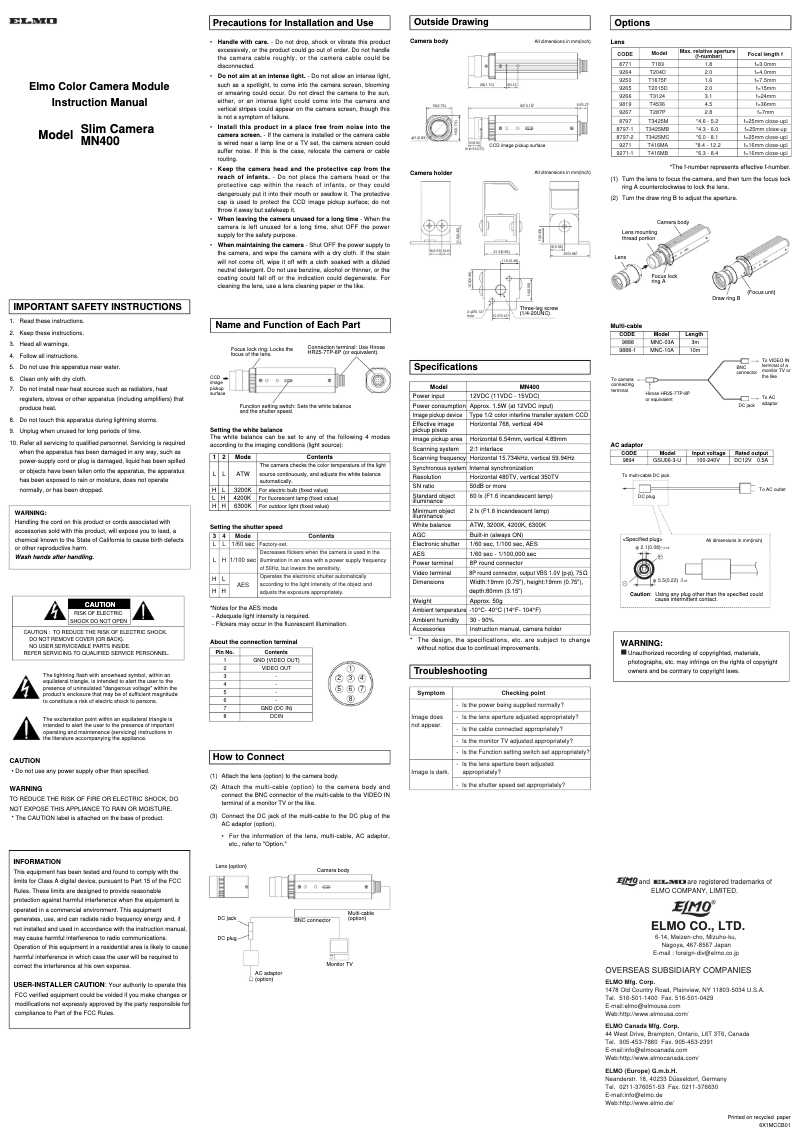 Page 1 of the manual User Manual Elmo MN400