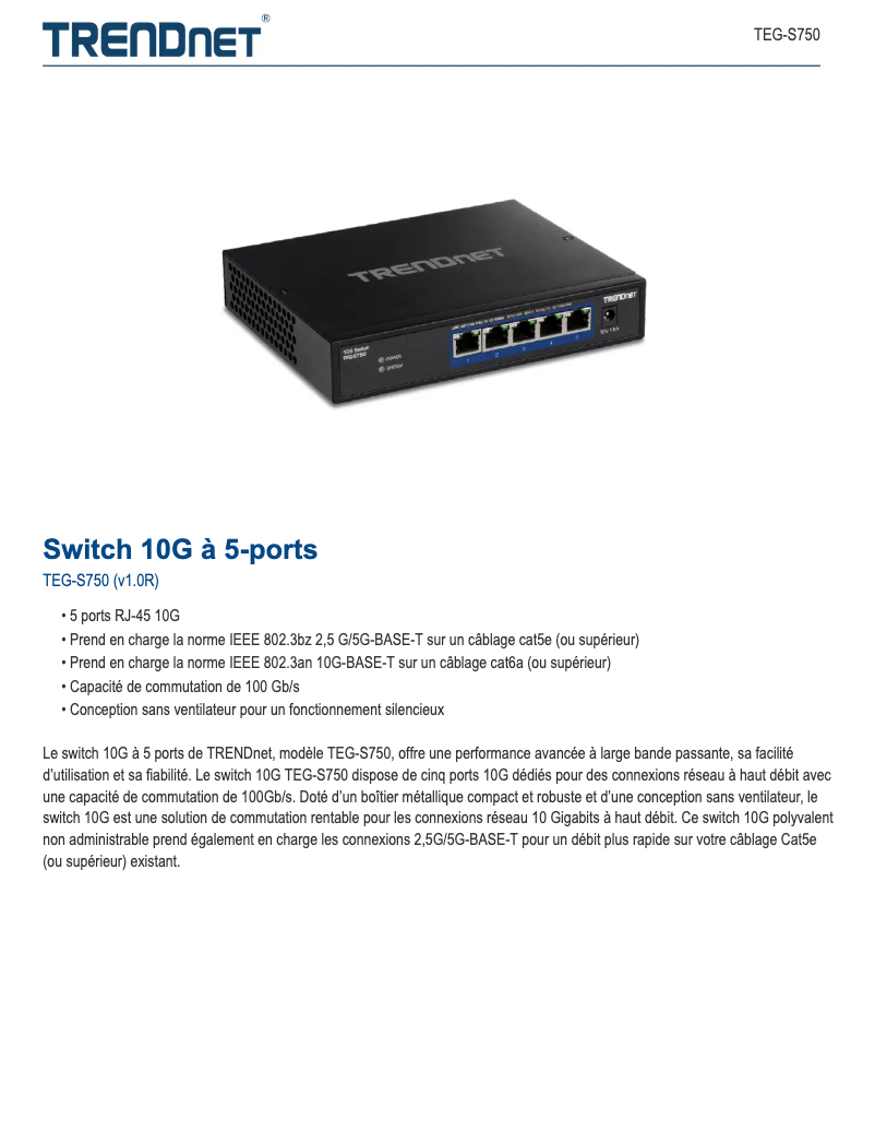Page n°1 - Fiche technique TRENDnet TEG-S750