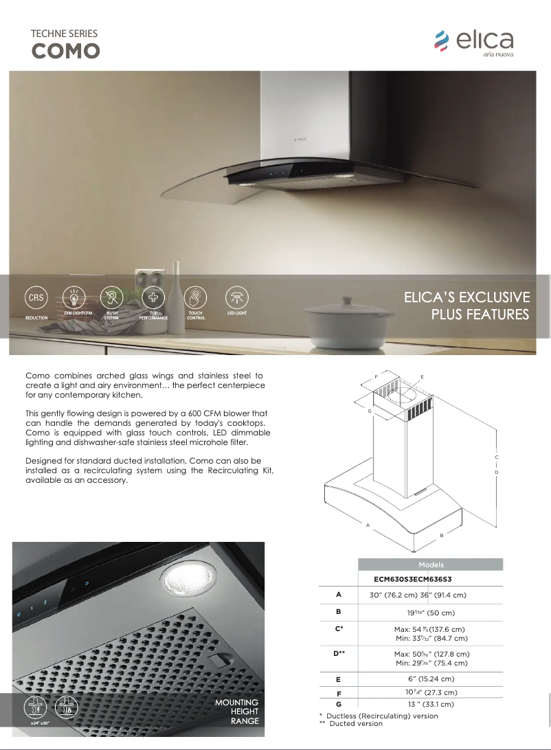 Page n°1 - Fiche technique Elica Como ECM630S3