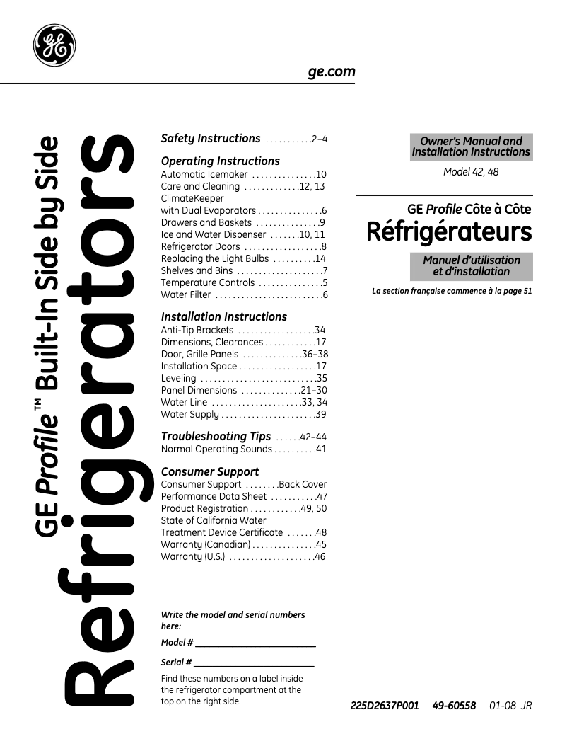 Page n°1 - Manuel utilisateur GE PSB42YGXSV