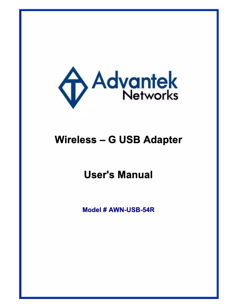 Page 1 de la notice Manuel utilisateur Advantek Networks AWN-USB-54R