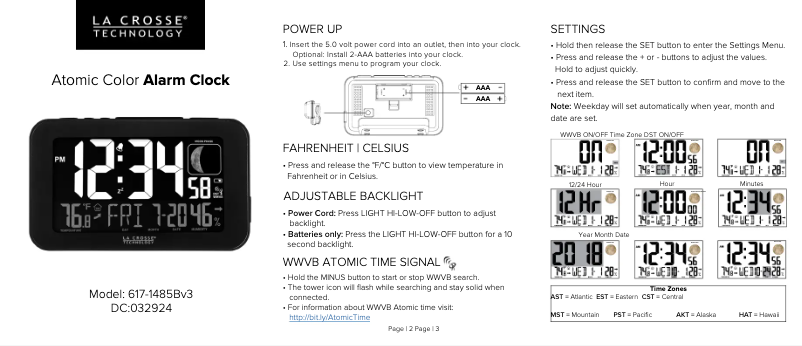 Page 1 de la notice Guide de démarrage rapide La Crosse Technology 617-1485BV3