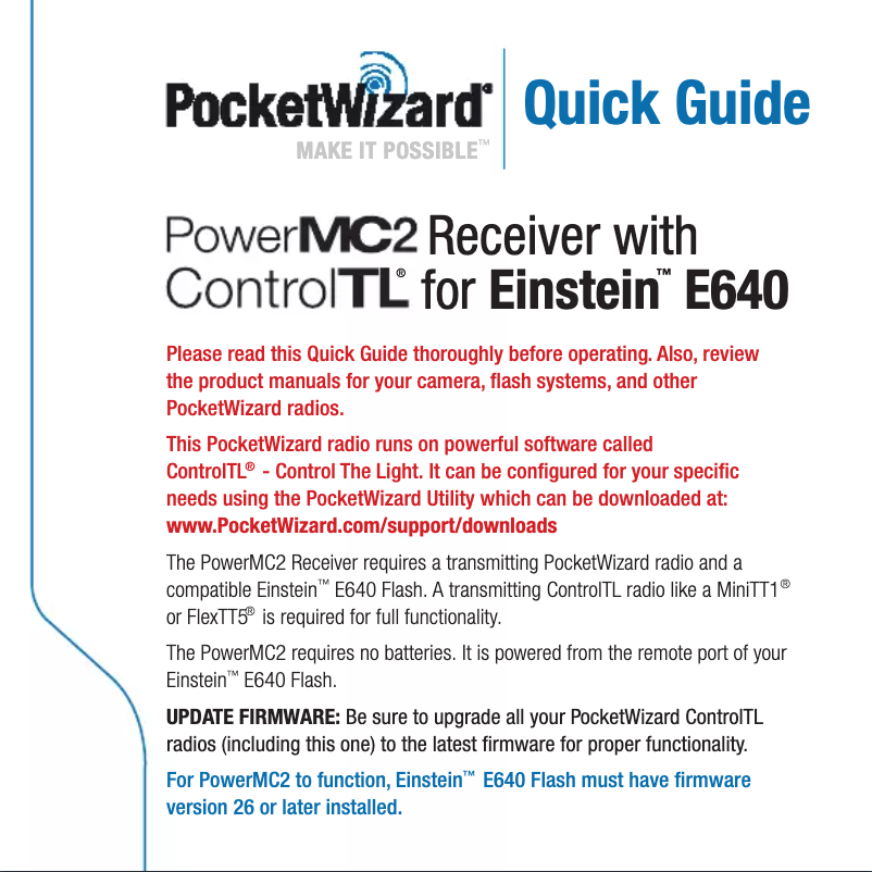 Page n°1 - Manuel utilisateur PocketWizard PowerMC2