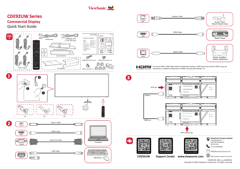 Page n°1 - Guide de démarrage rapide Viewsonic CDE92UW