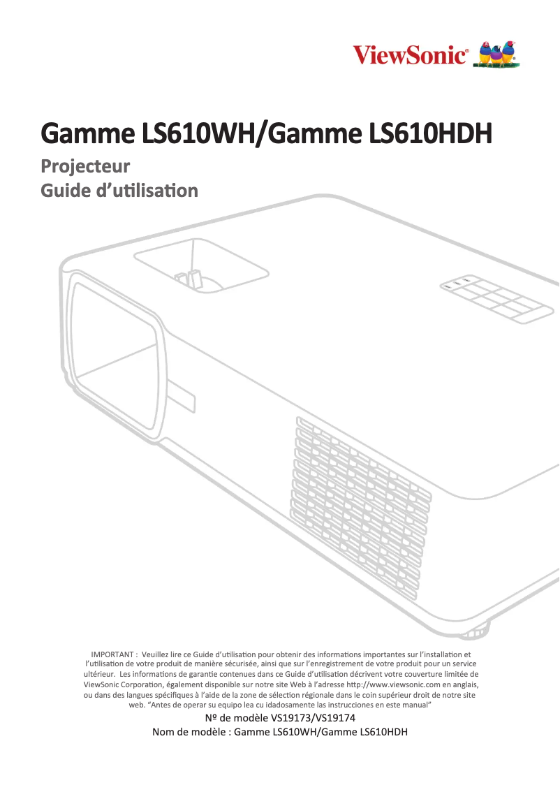 Page 1 de la notice Manuel utilisateur Viewsonic LS610WH
