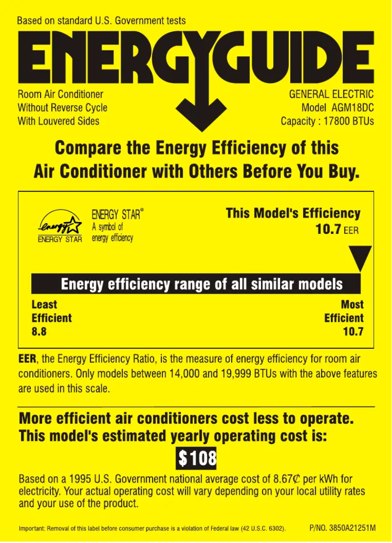 Página 1 del manual Etiqueta energética GE AGM18DC