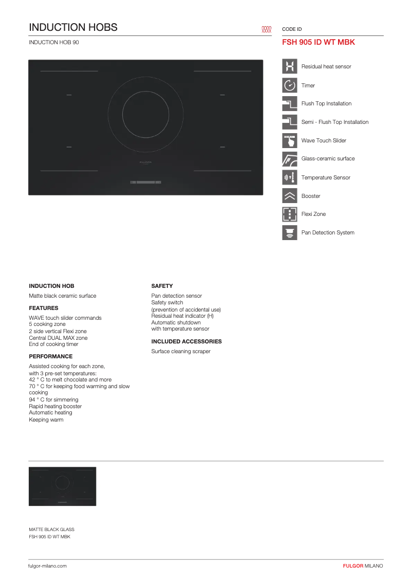 Page n°1 - Fiche technique Fulgor Milano FSH 905 ID WT MBK