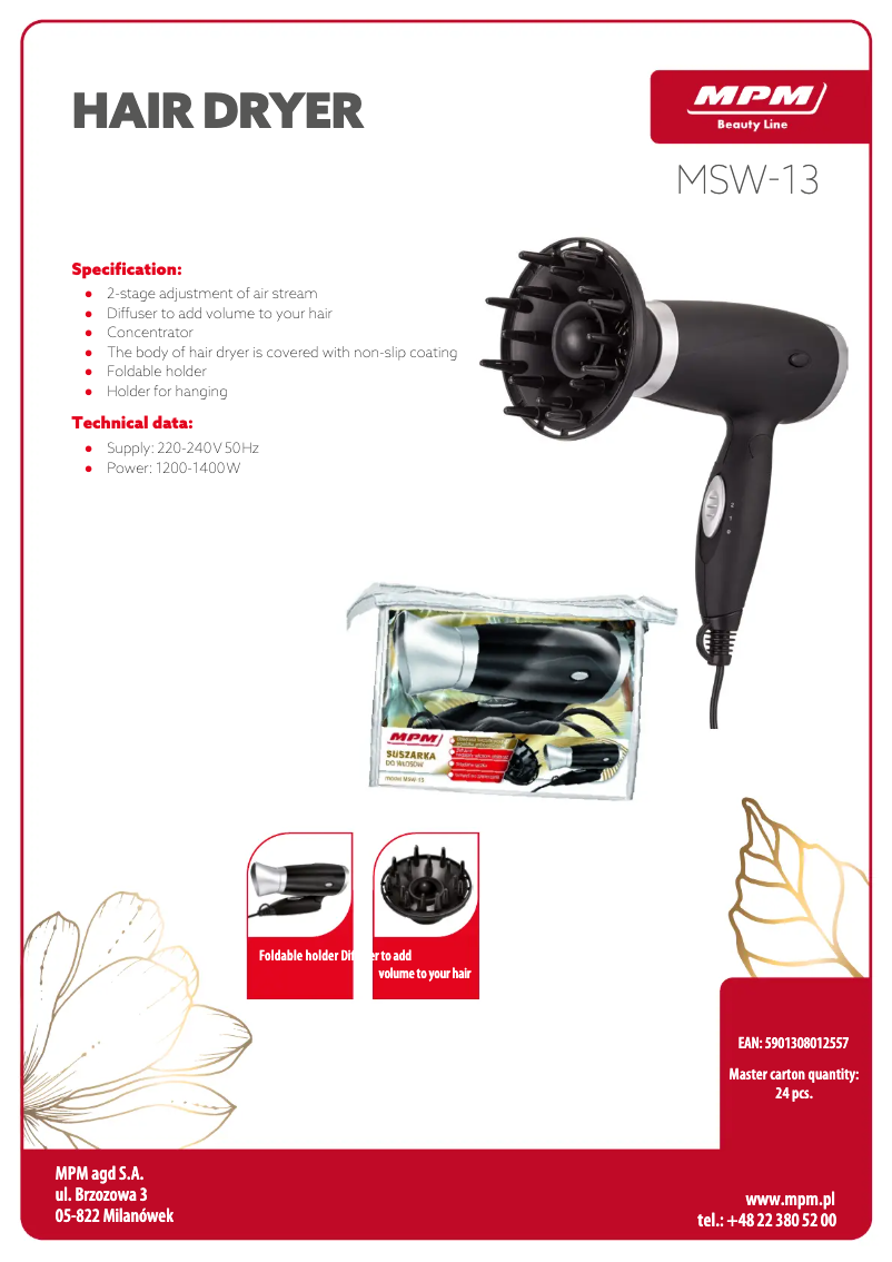 Página 1 del manual Ficha técnica MPM MSW-13