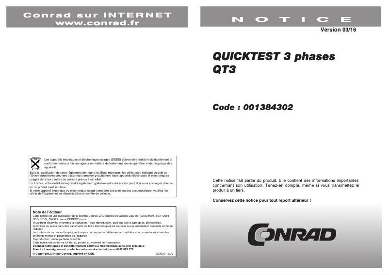 Page n°1 - Manuel utilisateur Cliff QUICKTEST 3
