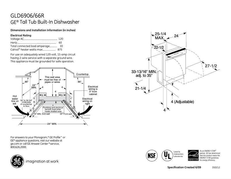 Page 1 of the manual Technical Sheet GE GLD6906RWW